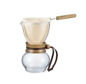 Hario Drip Pot Wood Neck with a cloth filter, wooden handle and glass server
