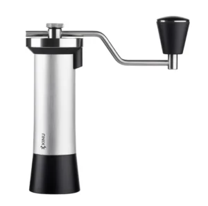 Kinu M47 Classic hand coffee grinder in stainless steel with a black handle knob